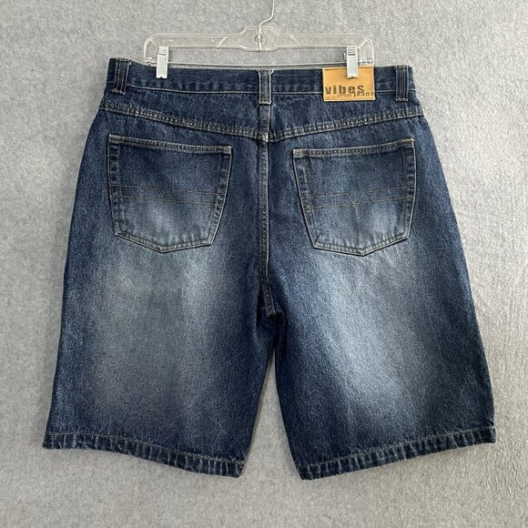 Vibes Gold Label Jeans Shorts Men SZ 38 Denim Cyber Baggy Wide Leg Pipe VTG Y2K - Picture 2 of 12